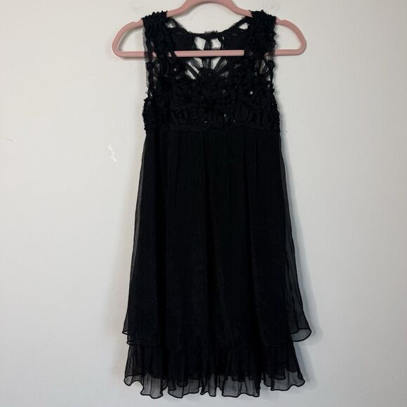 Unbranded Dresses & Skirts - Black Rosette Fairy Grunge Coquette Babydoll Layered Mini Dress Whimsigoth